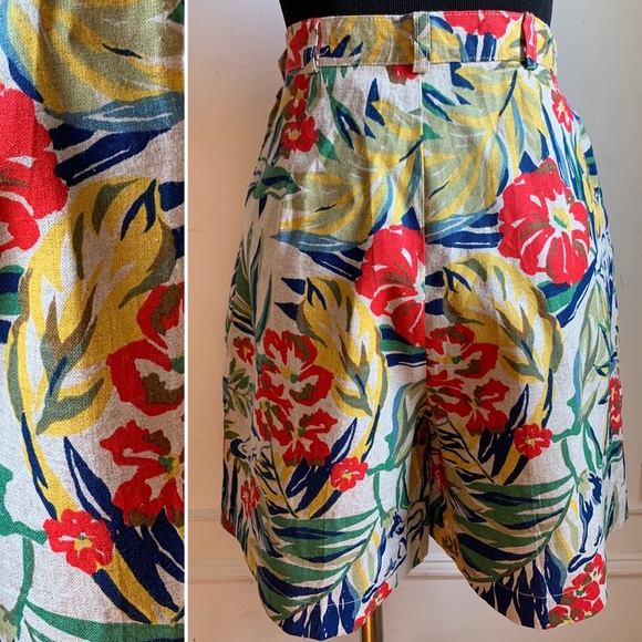 Vintage Linen Floral High Waist Shorts - Picture 4 of 6
